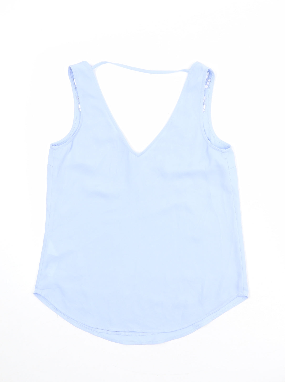 Oasis Womens Blue Polyester Basic Tank Size 8 V-Neck - Broderie Anglaise