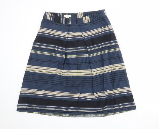 Monsoon Womens Multicoloured Striped Cotton A-Line Skirt Size 12 Zip