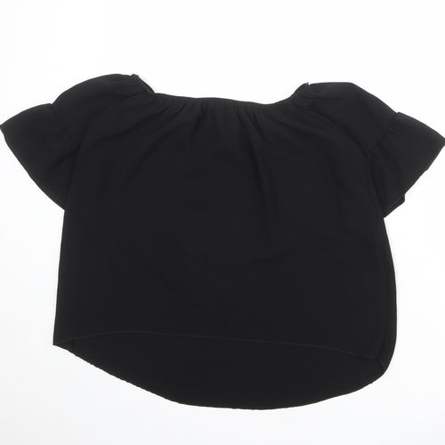 Quiz Womens Black Polyester Basic Blouse Size 12 Round Neck