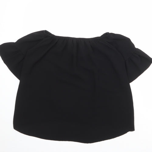 Quiz Womens Black Polyester Basic Blouse Size 12 Round Neck