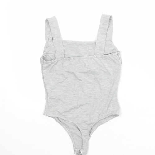 Missguided Womens Grey Viscose Bodysuit One-Piece Size 12 Snap
