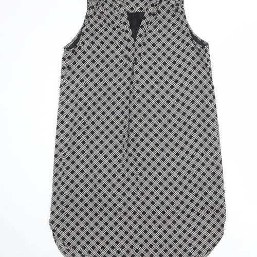 H&M Womens Black Geometric Polyester Shift Size 12 V-Neck Pullover