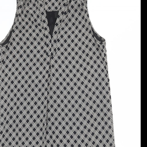H&M Womens Black Geometric Polyester Shift Size 12 V-Neck Pullover