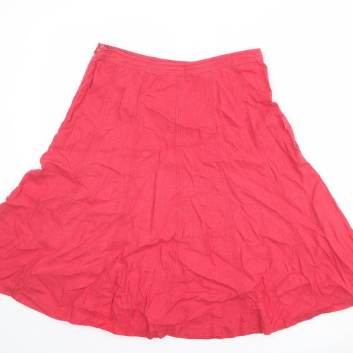 John Lewis Womens Red Linen Swing Skirt Size 14 Zip