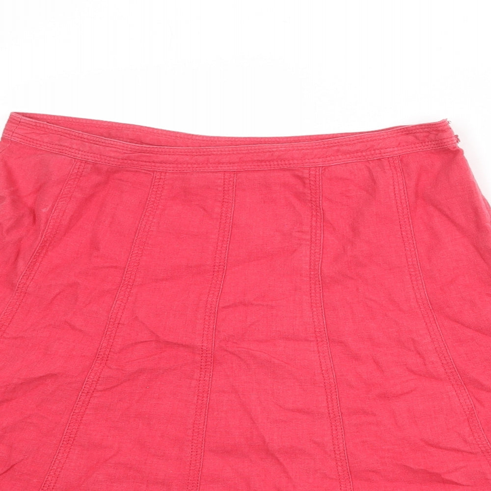 John Lewis Womens Red Linen Swing Skirt Size 14 Zip