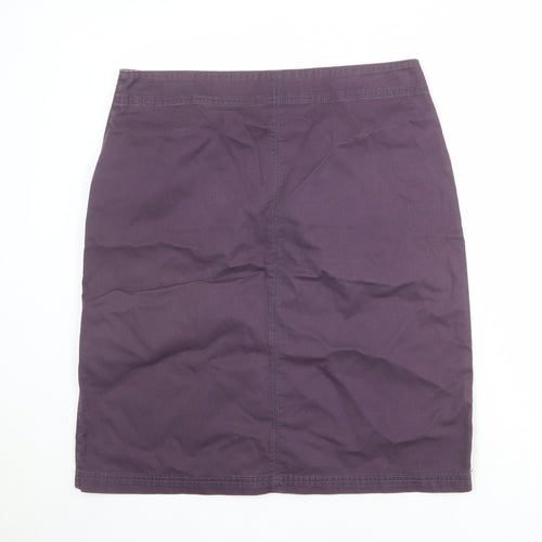 Marks and Spencer Womens Purple Cotton A-Line Skirt Size 14 Zip