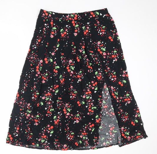 Simply Be Womens Black Geometric Viscose Peasant Skirt Size 16 - Cherry Pattern