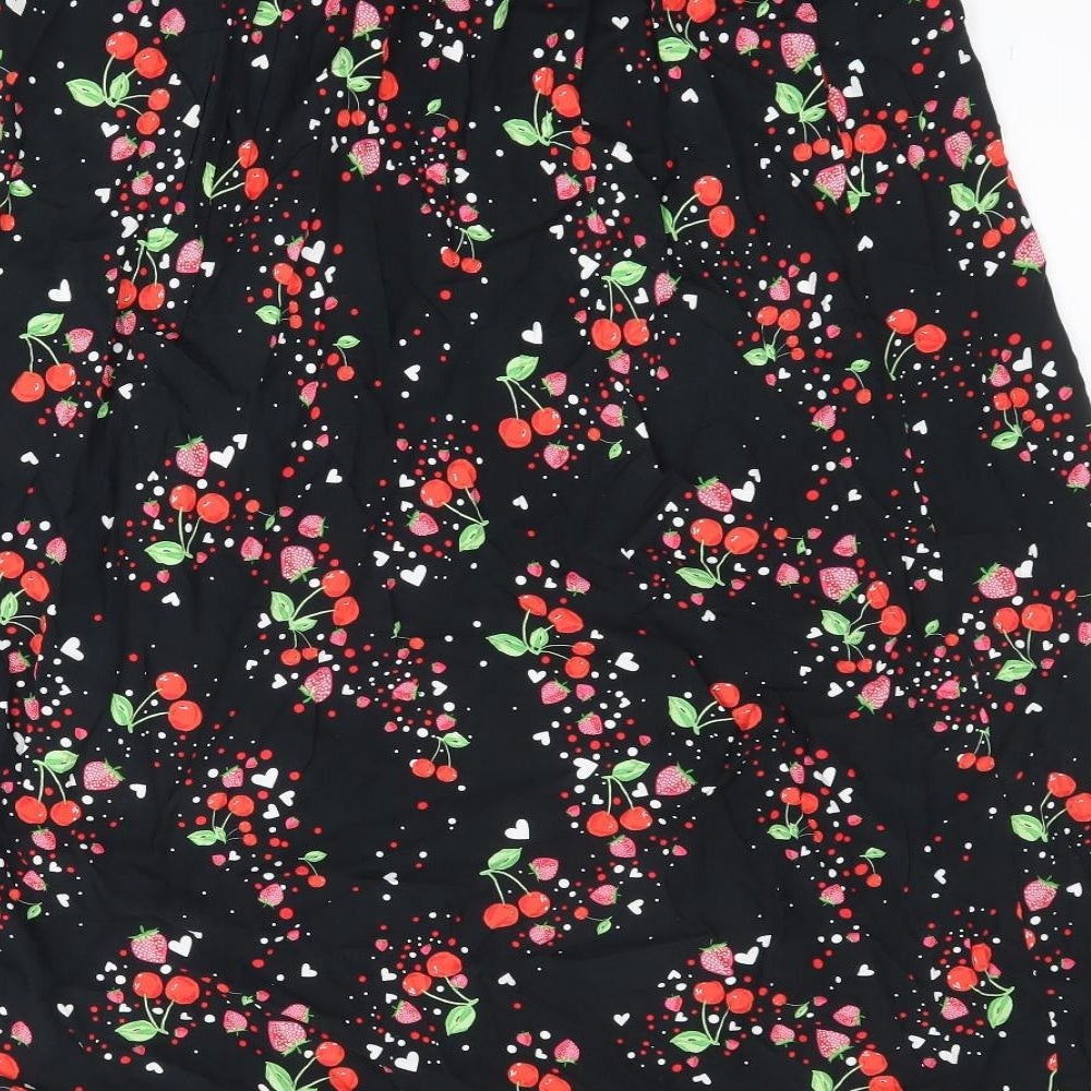 Simply Be Womens Black Geometric Viscose Peasant Skirt Size 16 - Cherry Pattern