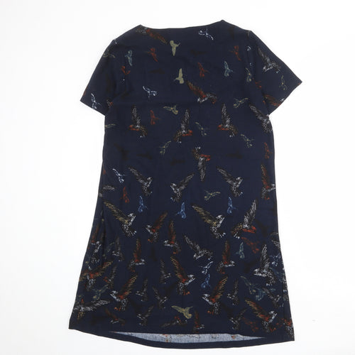 Voulez-Vous Womens Blue Geometric Polyester A-Line Size L Boat Neck Pullover - Bird Print