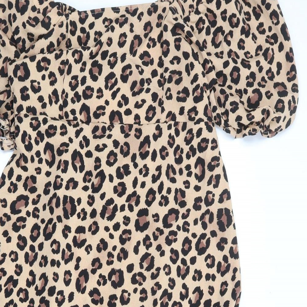 New Look Womens Brown Animal Print Polyester A-Line Size 14 Square Neck Pullover - Leopard Print