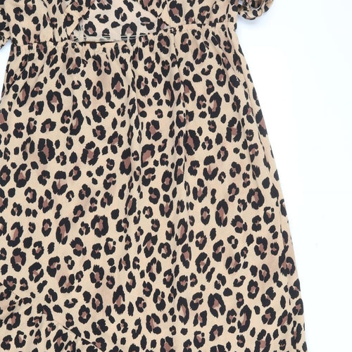 New Look Womens Brown Animal Print Polyester A-Line Size 14 Square Neck Pullover - Leopard Print