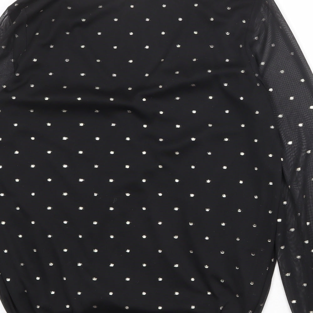 Oasis Womens Black Polka Dot Polyester Basic Blouse Size S V-Neck