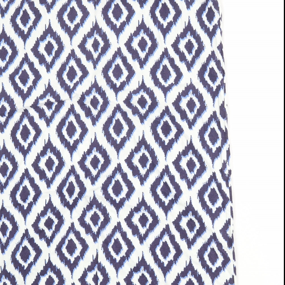 Marks and Spencer Womens White Geometric Linen Tank Dress Size 18 Scoop Neck Pullover