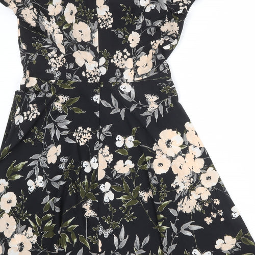 Billie & Blossom Womens Black Floral Polyester Fit & Flare Size 10 Boat Neck Zip