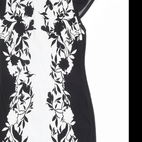 Marks and Spencer Womens White Floral Polyester Pencil Dress Size 14 Boat Neck Zip