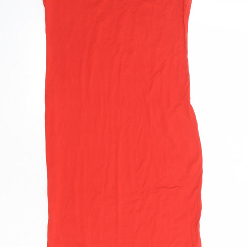 Topshop Womens Red Viscose Bodycon Size 10 Boat Neck Pullover