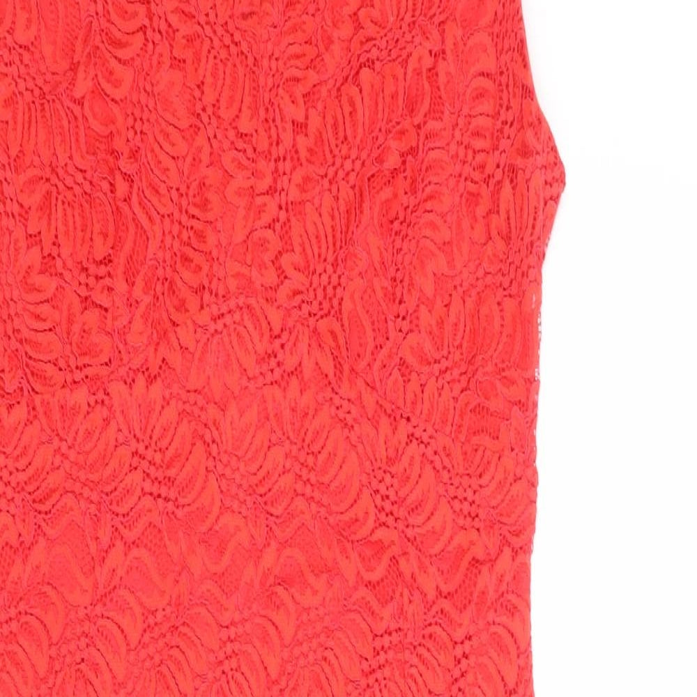 Wallis Womens Red Nylon Sheath Size 8 V-Neck Zip