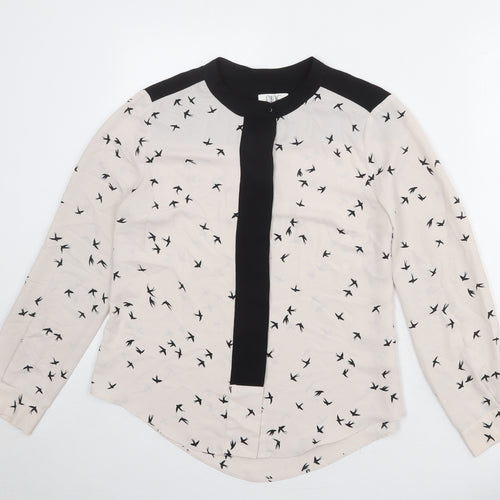 Nine Womens Ivory Geometric Polyester Basic Button-Up Size 12 Round Neck - Birds