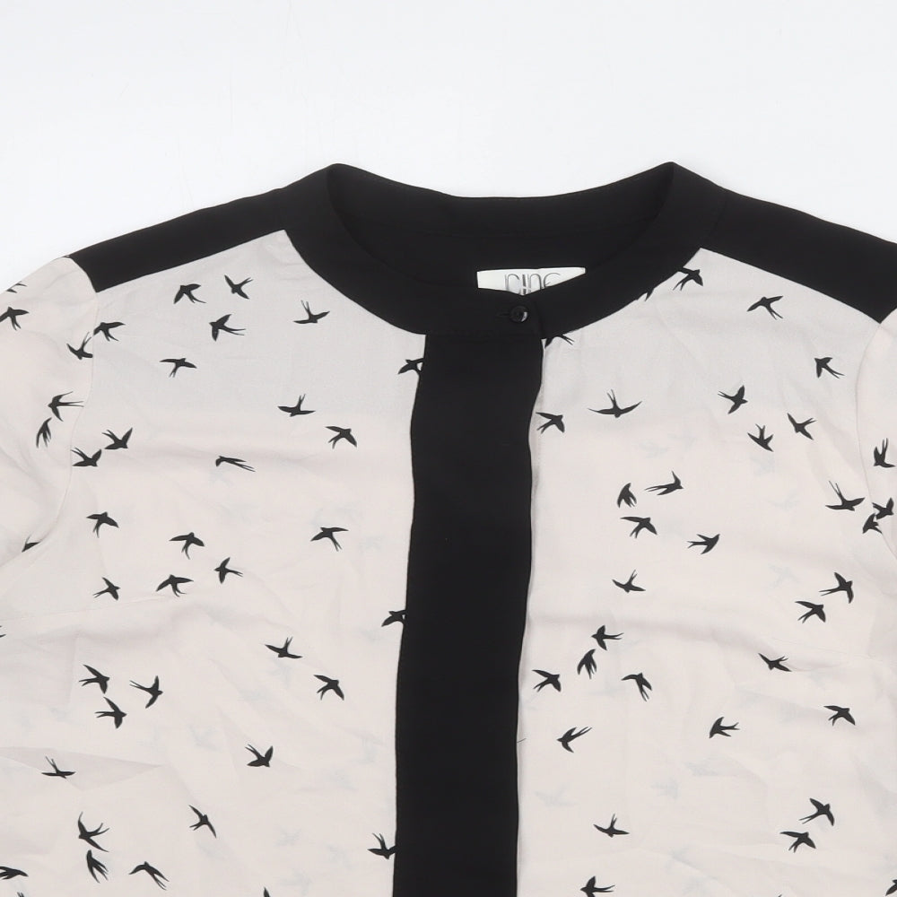 Nine Womens Ivory Geometric Polyester Basic Button-Up Size 12 Round Neck - Birds
