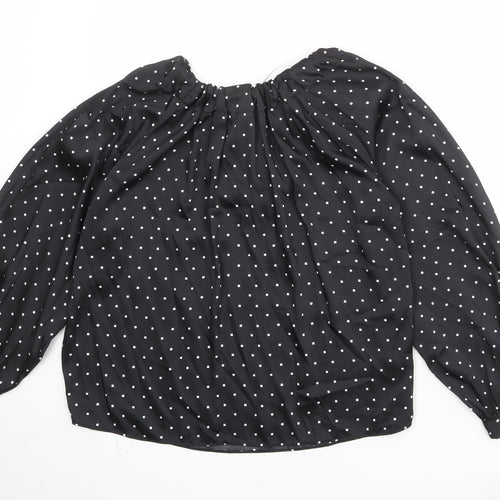 Marks and Spencer Womens Black Polka Dot Polyester Basic Blouse Size 8 Round Neck