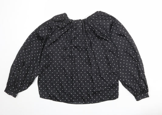 Marks and Spencer Womens Black Polka Dot Polyester Basic Blouse Size 8 Round Neck