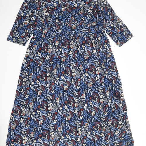 Seasalt Womens Blue Geometric 100% Cotton Maxi Size 20 V-Neck Pullover