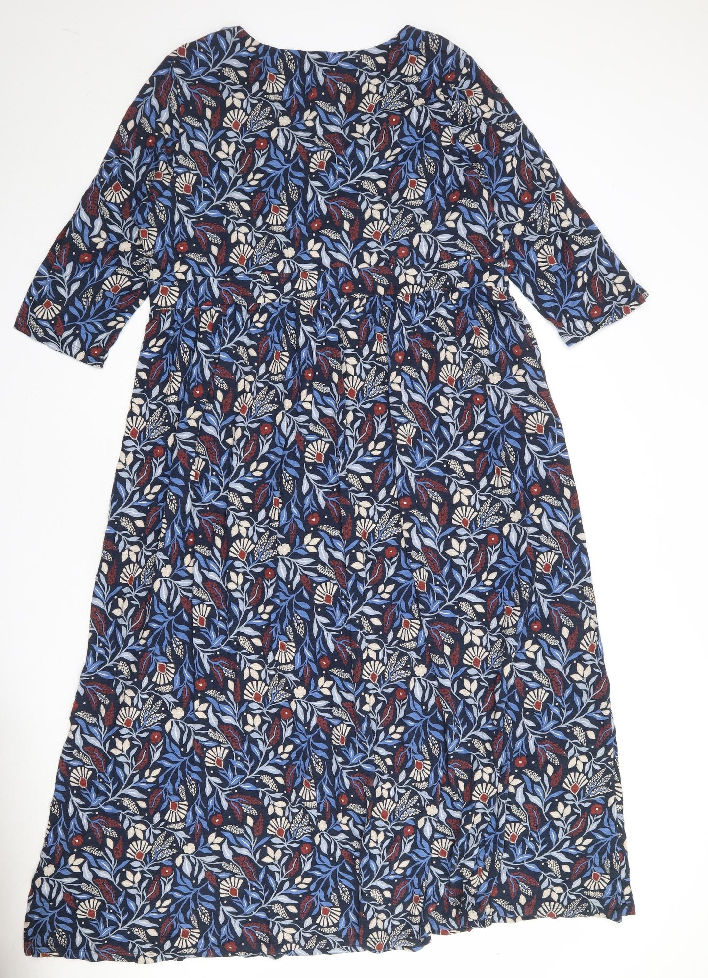 Seasalt Womens Blue Geometric 100% Cotton Maxi Size 20 V-Neck Pullover