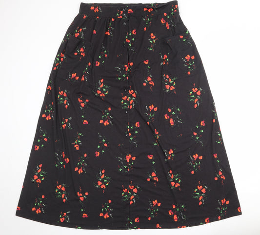 ASOS Womens Black Floral Polyester Peasant Skirt Size 18 Button