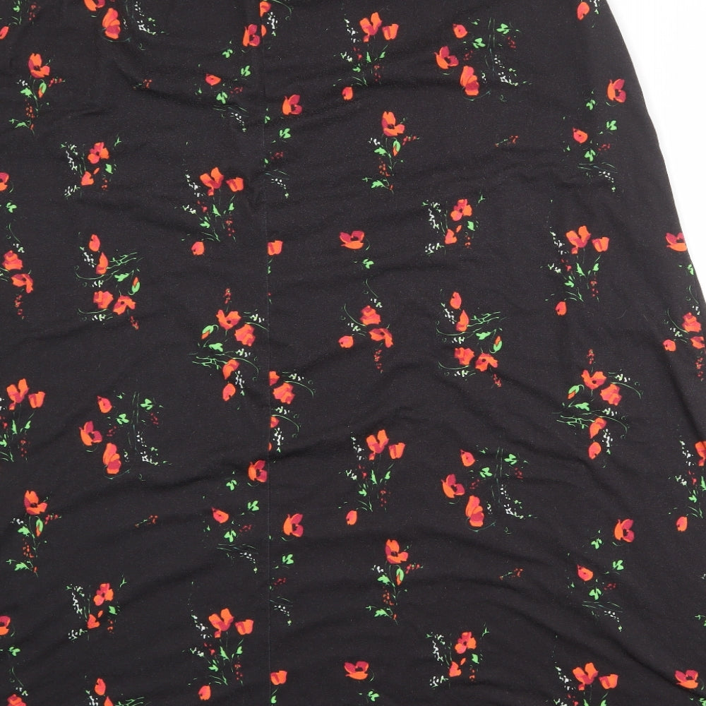 ASOS Womens Black Floral Polyester Peasant Skirt Size 18 Button