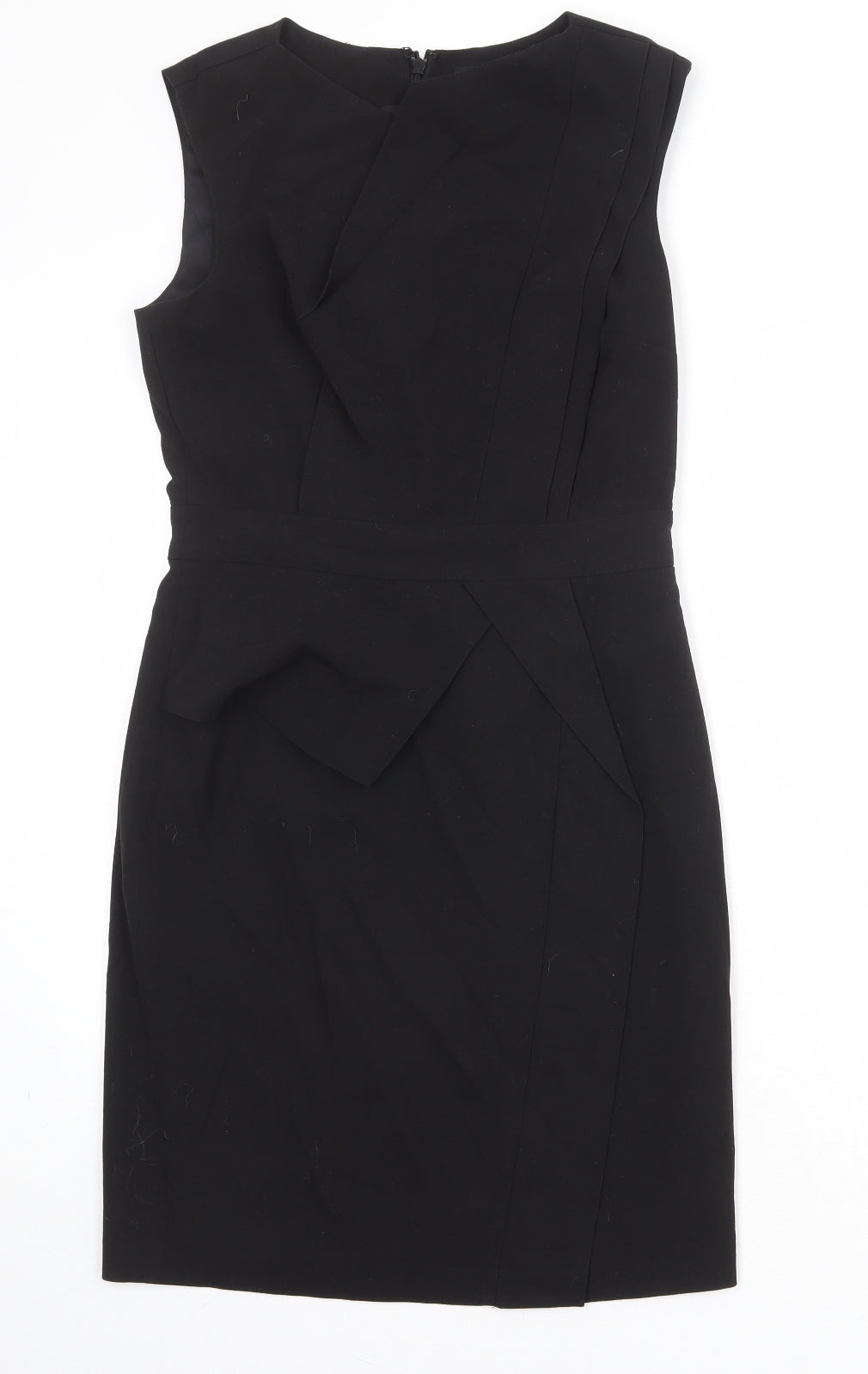 Warehouse Womens Black Polyester Pencil Dress Size 12 Boat Neck Zip - Pleat Front Detail