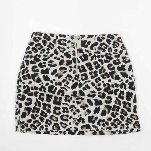 New Look Womens Grey Animal Print Polyester A-Line Skirt Size 8 Zip - Leopard pattern