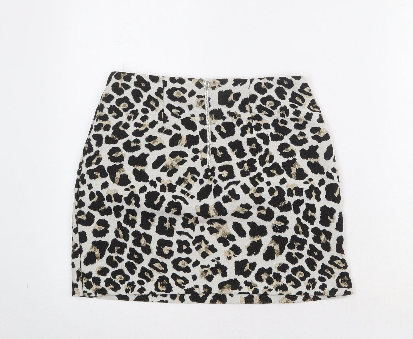 New Look Womens Grey Animal Print Polyester A-Line Skirt Size 8 Zip - Leopard pattern