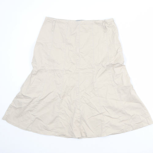 Per Una Womens Beige Cotton Swing Skirt Size 12 Zip