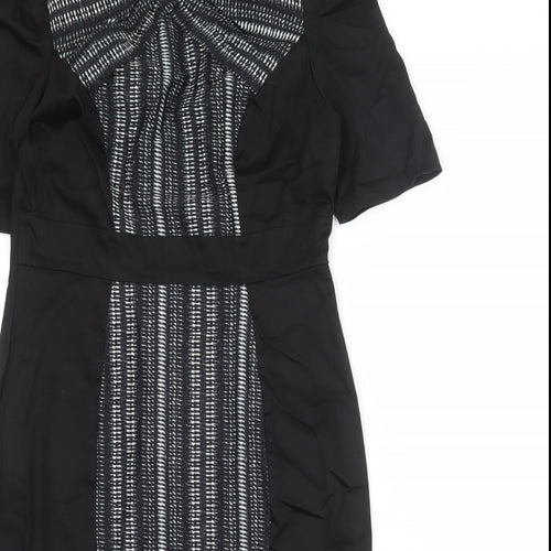 Per Una Womens Black Geometric Cotton Shift Size 12 Round Neck Zip