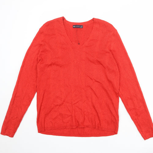 Marks and Spencer Womens Red V-Neck Viscose Pullover Jumper Size 18