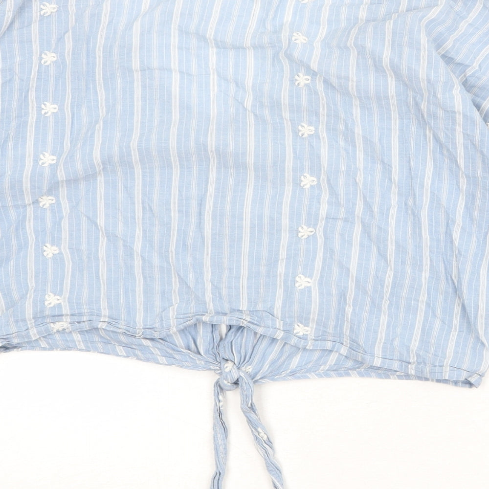 Dizzy Lizzie Womens Blue Striped Viscose Cropped Blouse Size S V-Neck - Broderie Anglaise