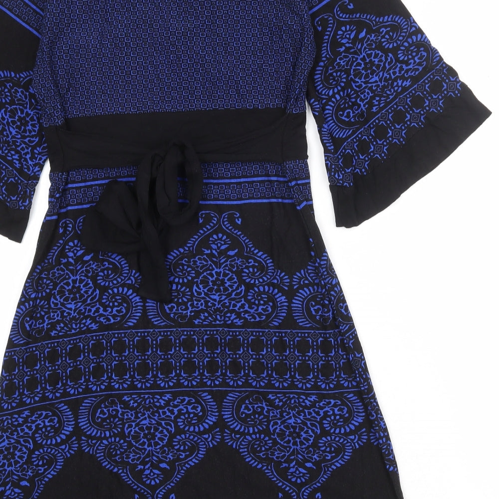 Body Flirt Womens Black Geometric Polyester Kaftan Size S V-Neck Pullover