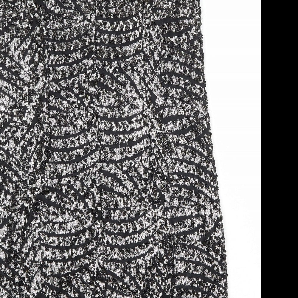 Klass Womens Black Geometric Polyester Shift Size 16 Round Neck Button