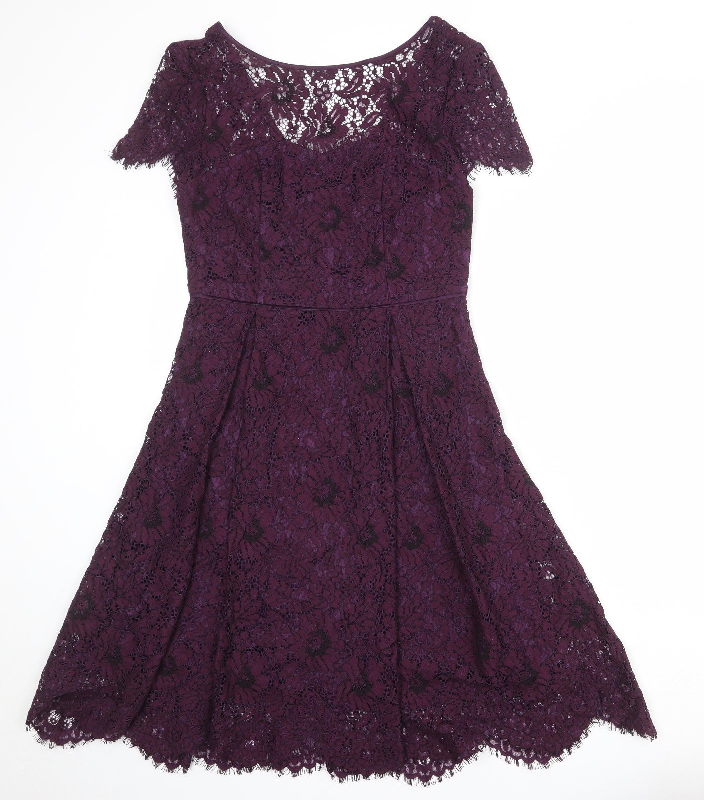 Marks and Spencer Womens Purple Floral Polyester Fit & Flare Size 10 Round Neck Zip
