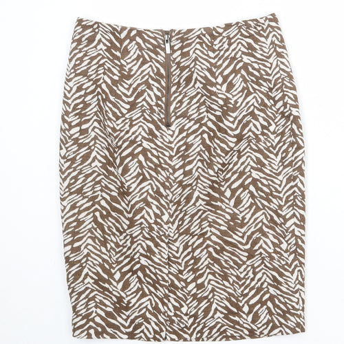 Marks and Spencer Womens Brown Animal Print Cotton Straight & Pencil Skirt Size 8 Zip - Tiger pattern