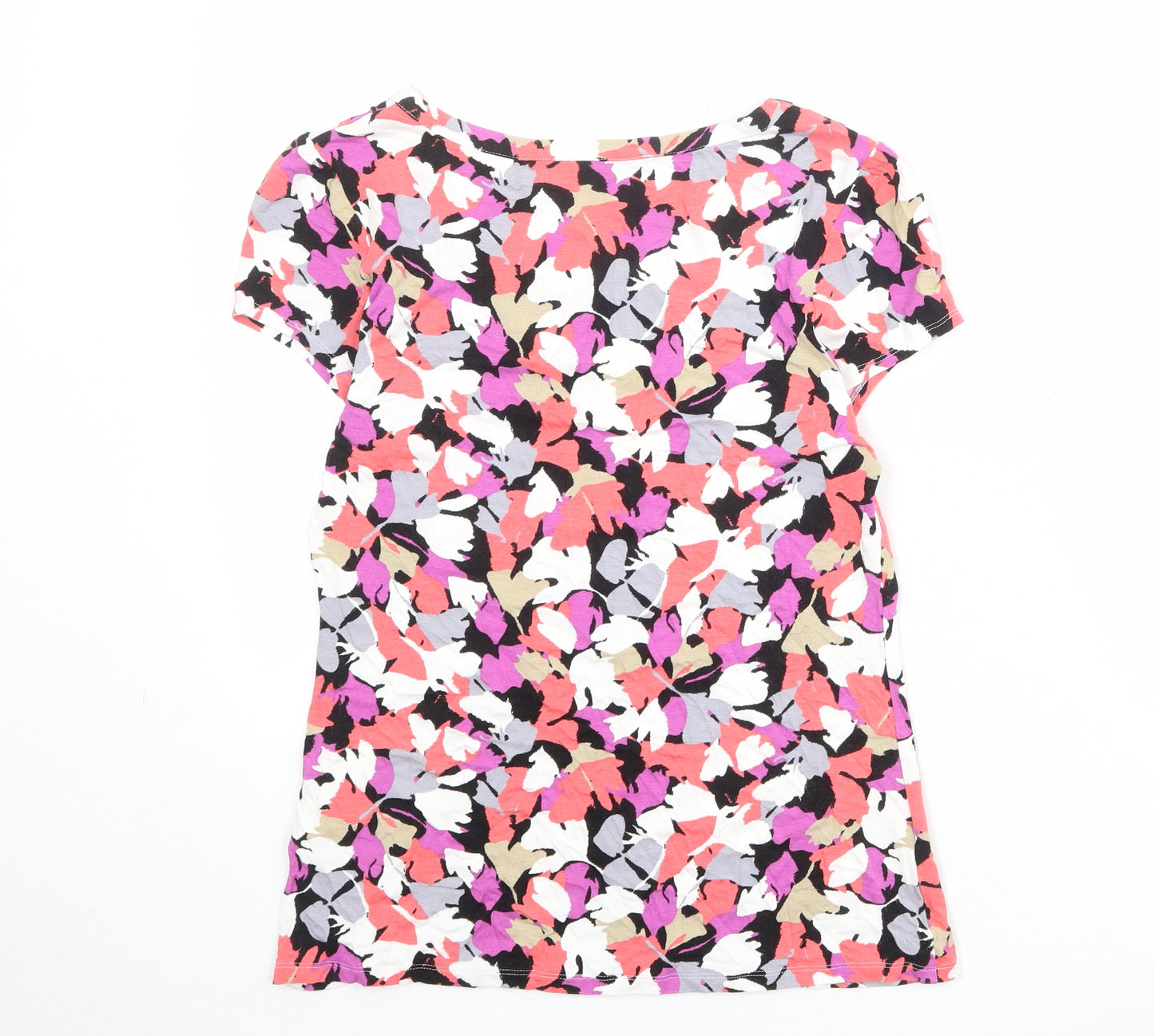 Marks and Spencer Womens Multicoloured Geometric Viscose Basic T-Shirt Size 10 Round Neck