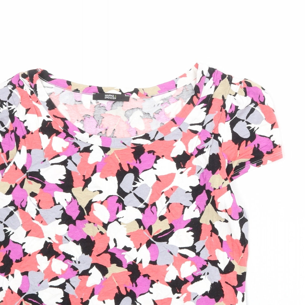 Marks and Spencer Womens Multicoloured Geometric Viscose Basic T-Shirt Size 10 Round Neck