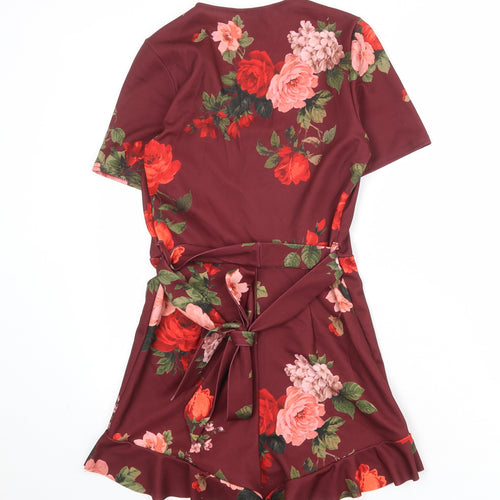 New Look Womens Red Floral Polyester Playsuit One-Piece Size 8 Pullover