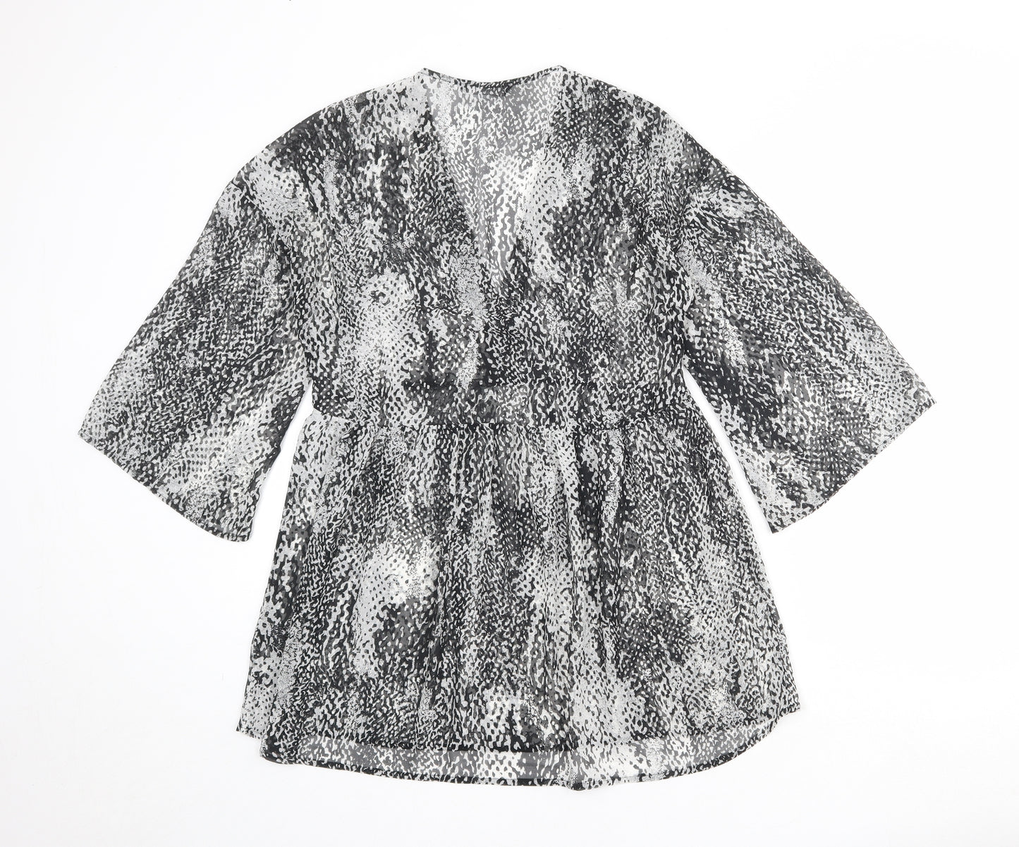 Marks and Spencer Womens Grey Geometric Polyester Basic Blouse Size 8 V-Neck
