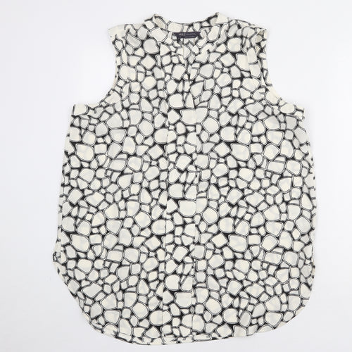 Marks and Spencer Womens Ivory Geometric Polyester Basic Tank Size 14 V-Neck