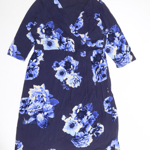 Joules Womens Blue Floral Viscose A-Line Size 10 V-Neck Pullover