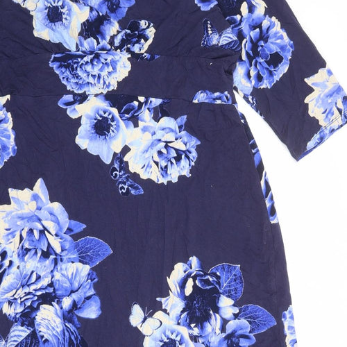 Joules Womens Blue Floral Viscose A-Line Size 10 V-Neck Pullover