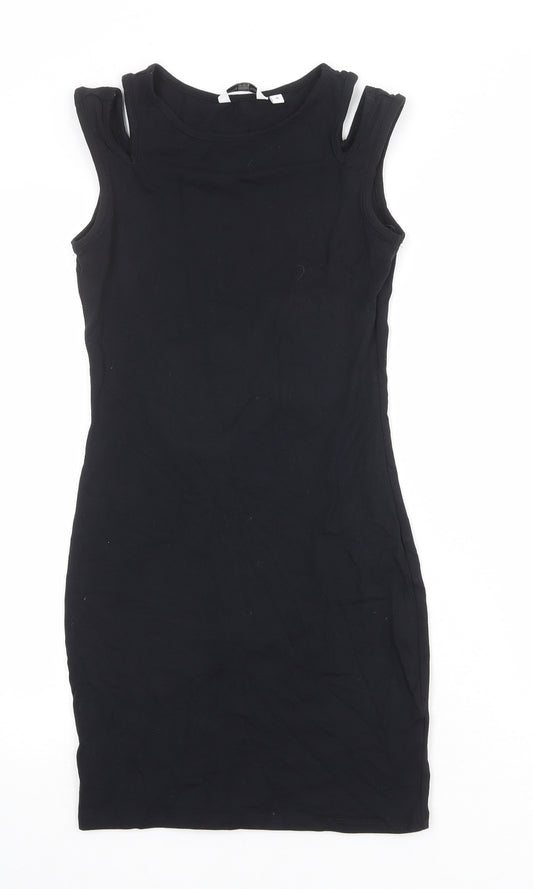 New Look Womens Black Cotton Bodycon Size 10 Round Neck Pullover