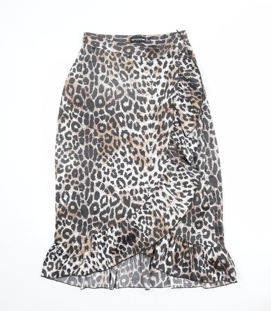 PRETTYLITTLETHING Womens Multicoloured Animal Print Polyester Trumpet Skirt Size 10 Zip - Leopard pattern