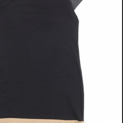 BHS Womens Black Colourblock Polyester Shirt Dress Size 10 Round Neck Button